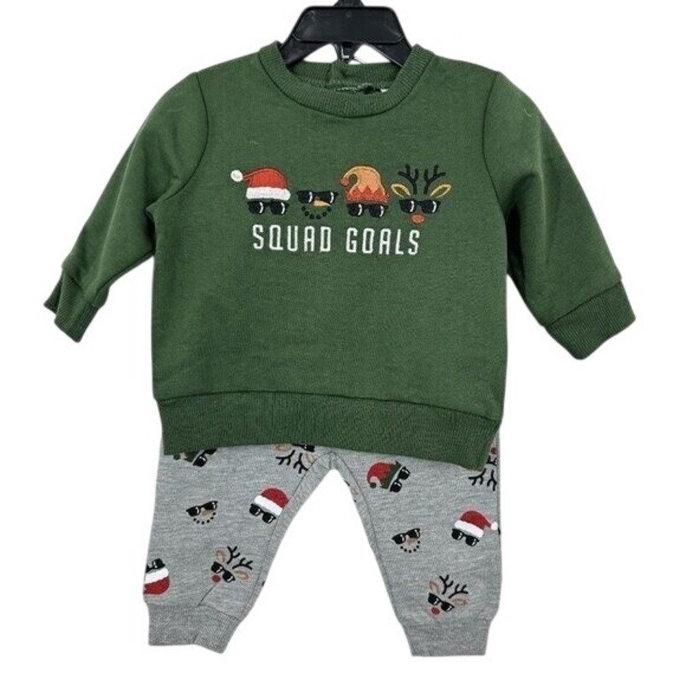 Petit Lem Squad Goals Holiday Christmas Infant Baby Sweat Set 6 Months NWOT